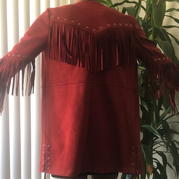 Vintage red leather fringe jacket. - Picture 2 of 2